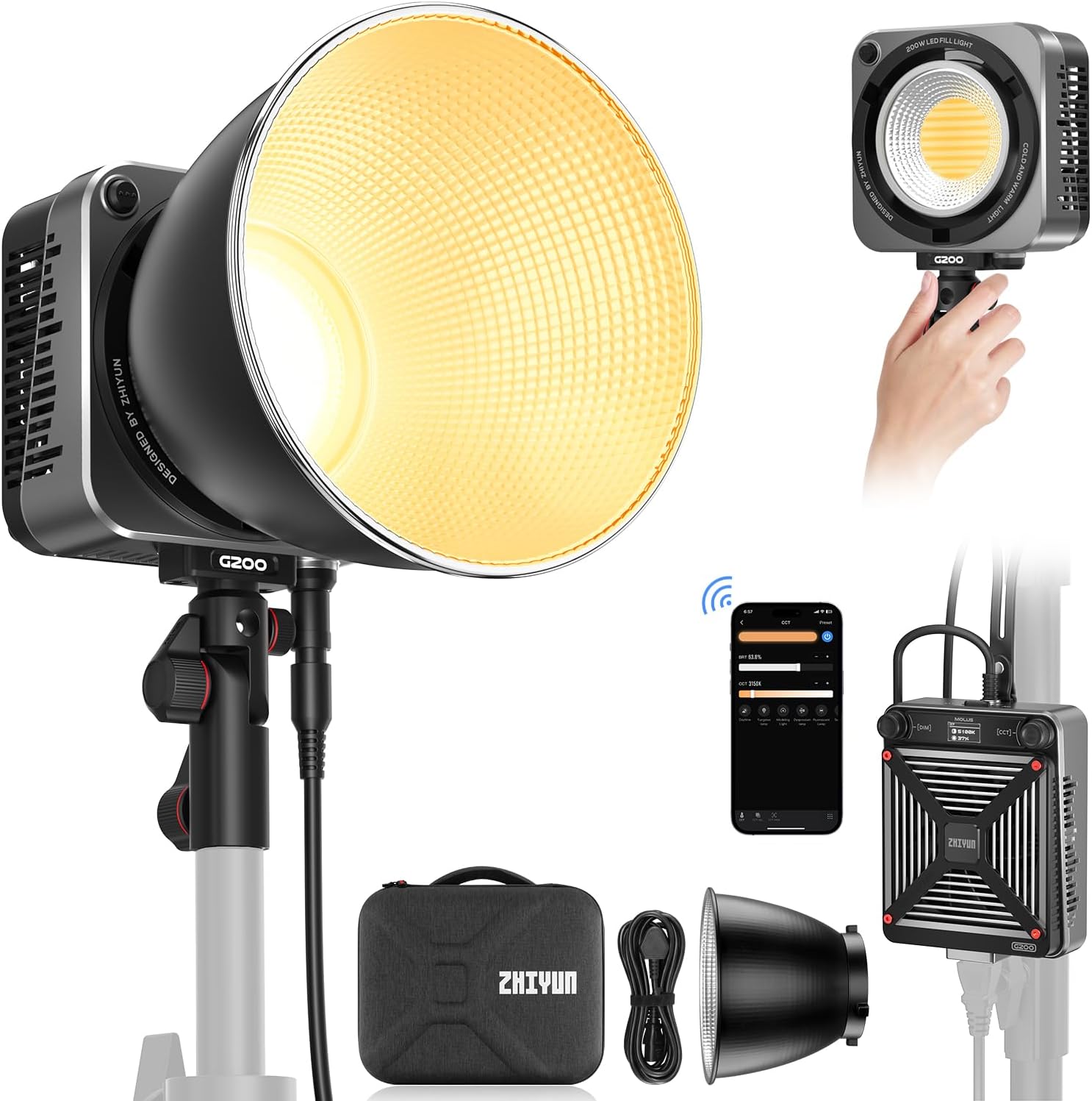 ZHIYUN Molus G200 200W COB Video Light for Professional Use