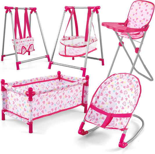 deAO 5-in-1 Baby Doll Playset with Full Accessories