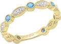 Alternating Blue Topaz and White Diamond 7 Stone Stackable Wedding