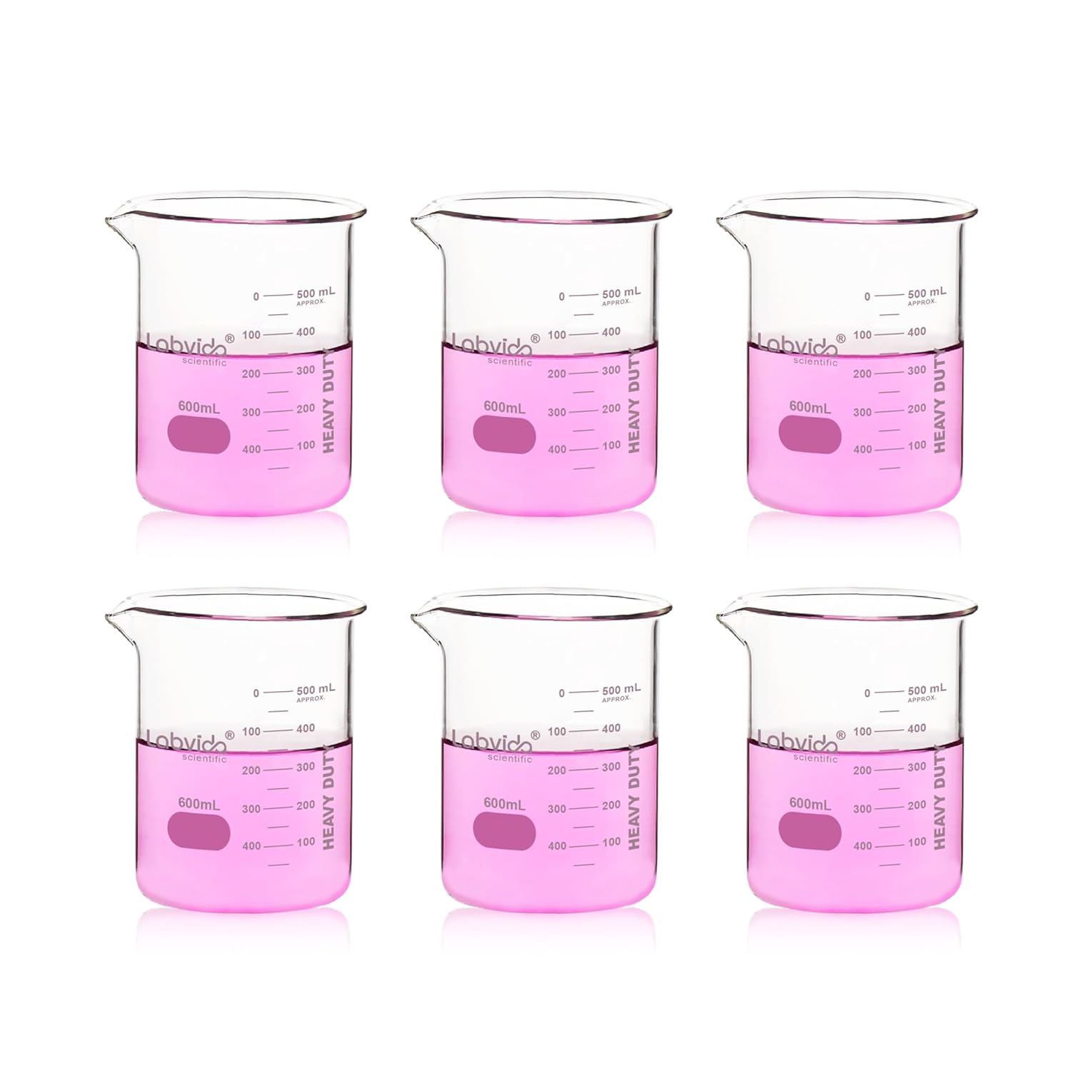 6pcs 600ml Upgrated Thick Glass Beakers for Lab Use
