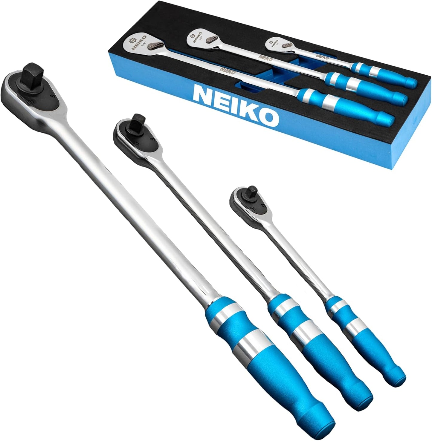 NEIKO 03006A Flat Head Ratchet Set for Tight Spaces and Durability