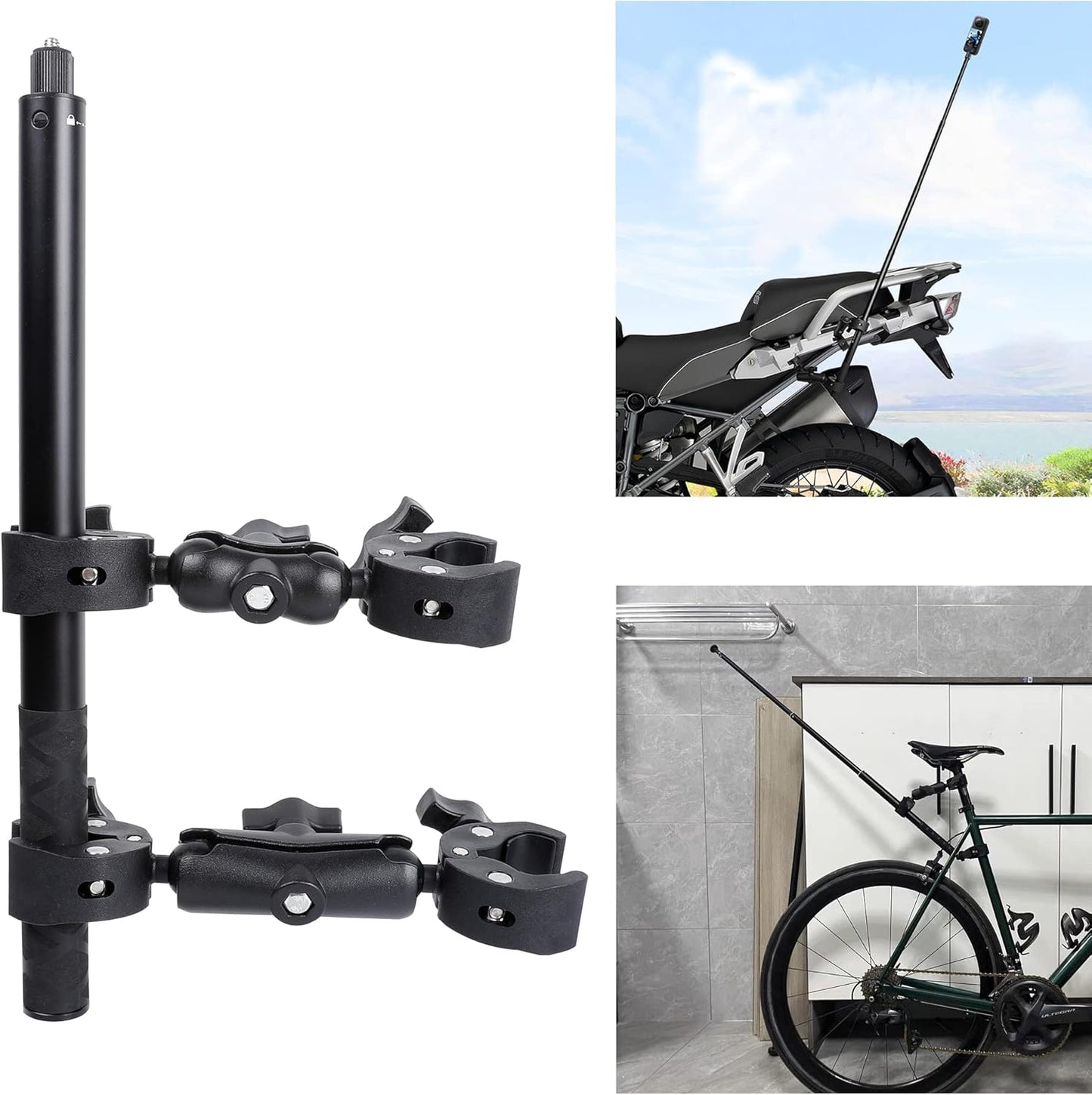 PellKing Motorcycle Handlebar Clamp Mount with 61in Selfie Stick