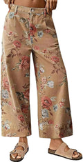 Wide Leg Cropped Jeans - Floral Baggy Mid Rise Capris