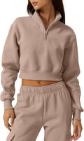 QINSEN Womens Half Zip Crop Sweatshirt High Neck - Cozy Athleisure hem