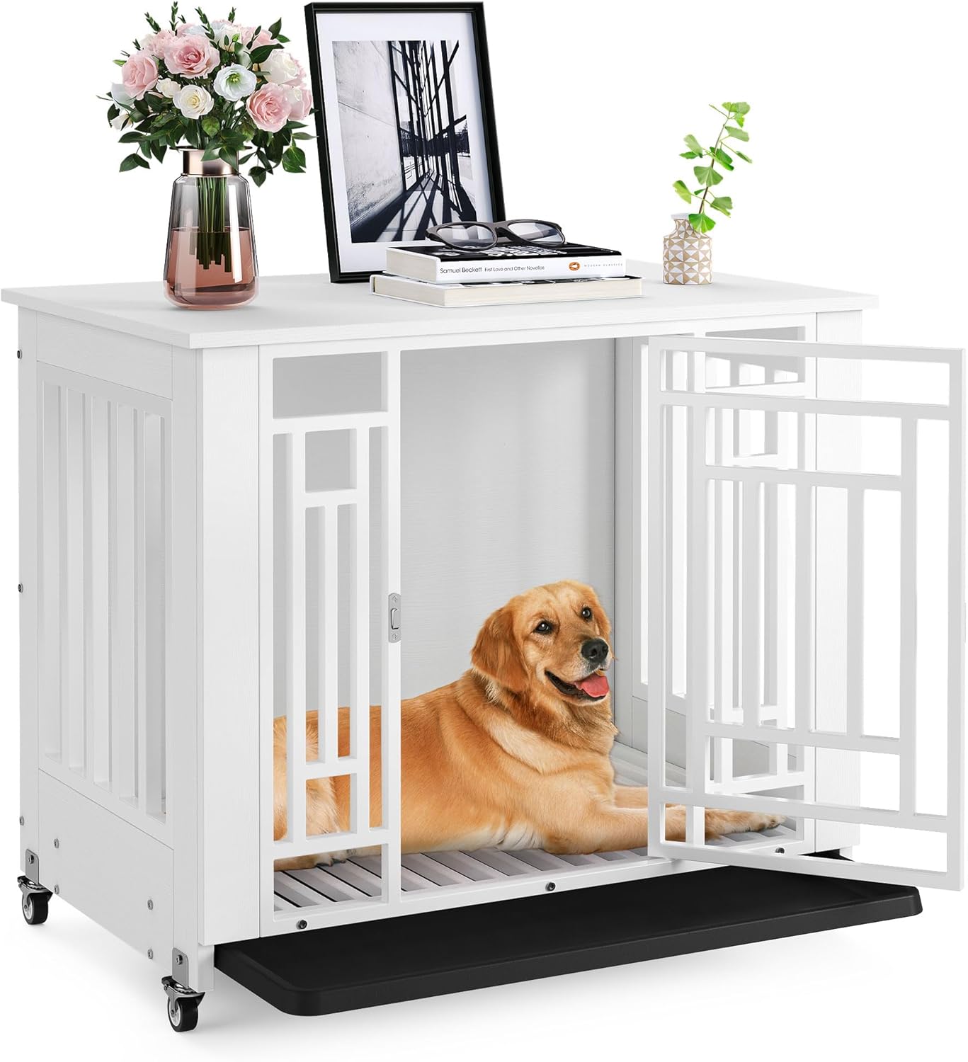 DWVO Dog Crate Furniture with Wheels for Small Medium Dogs