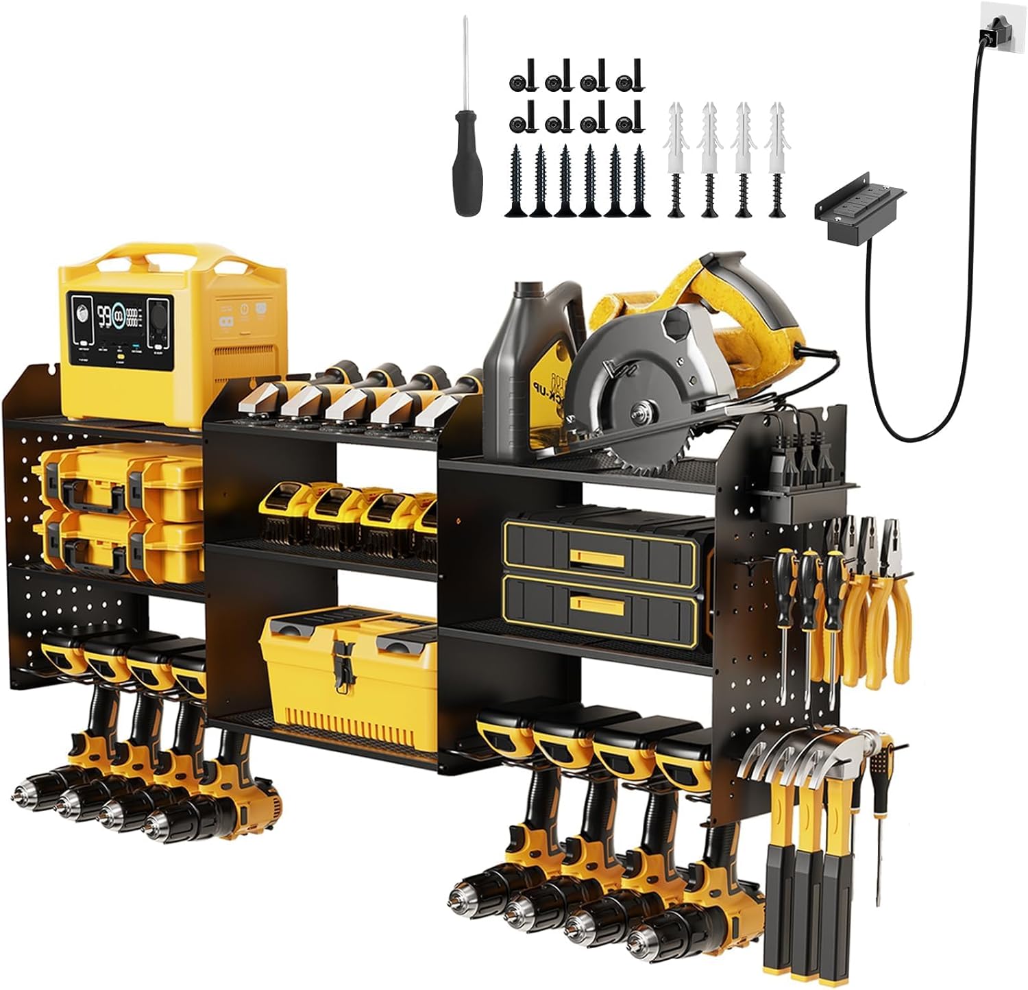 45 Power Tool Organizer Wall Mount with Charging Station for Garage