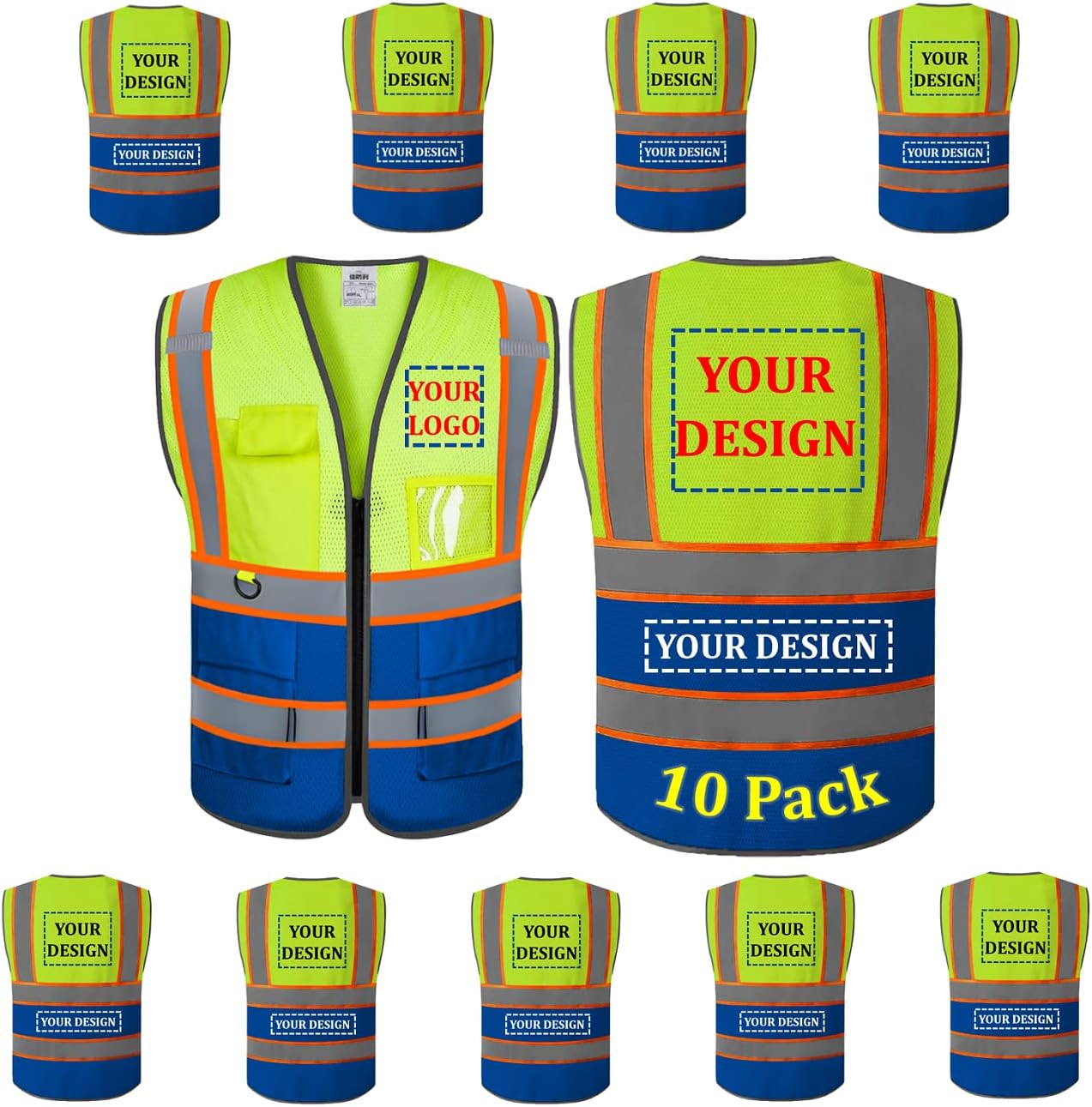 Custom Safety Vest with Pockets for High Visibility Workwear