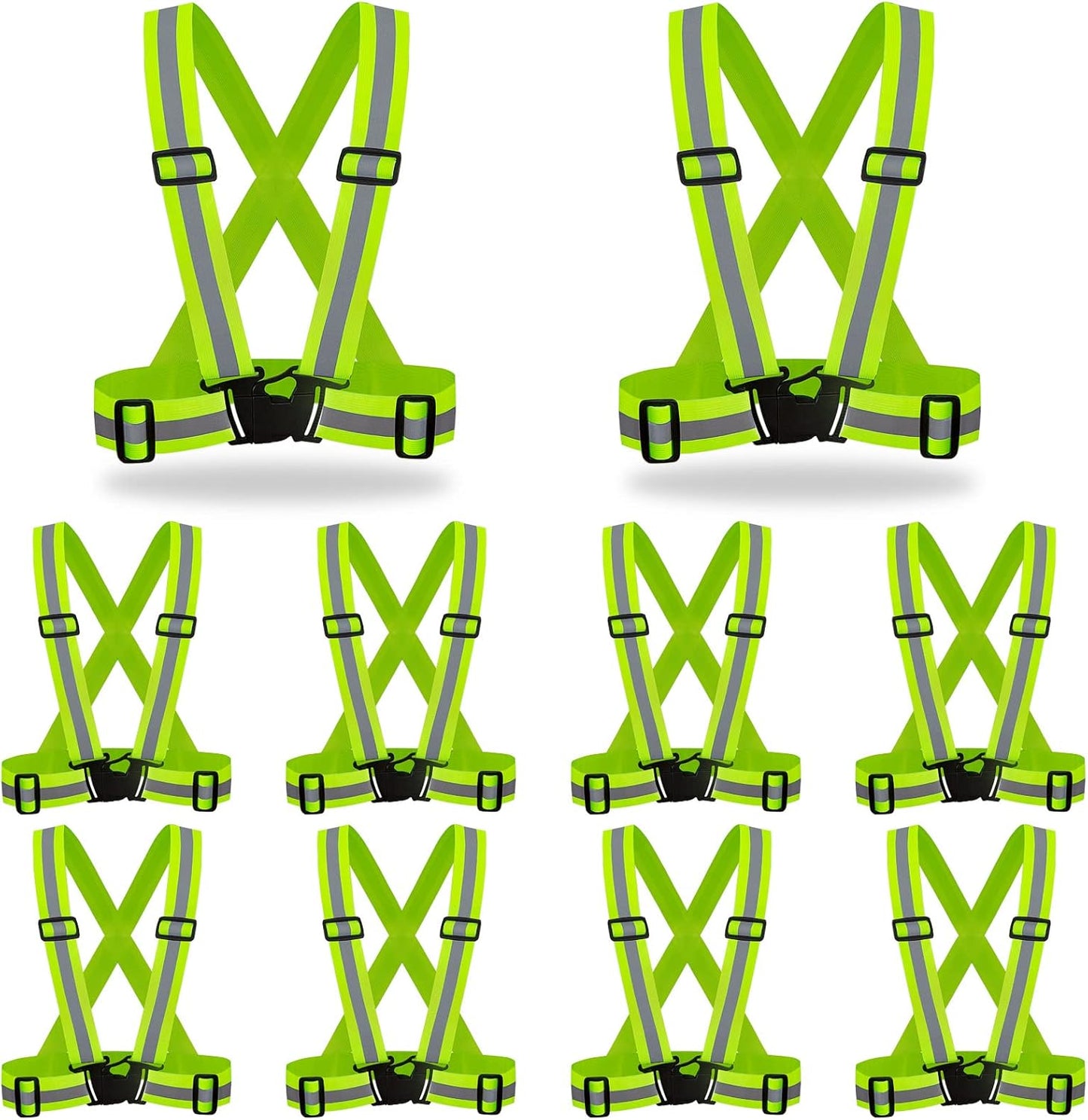 Hi Vis Safety Vests - 10 Pack Adjustable Reflective Gear