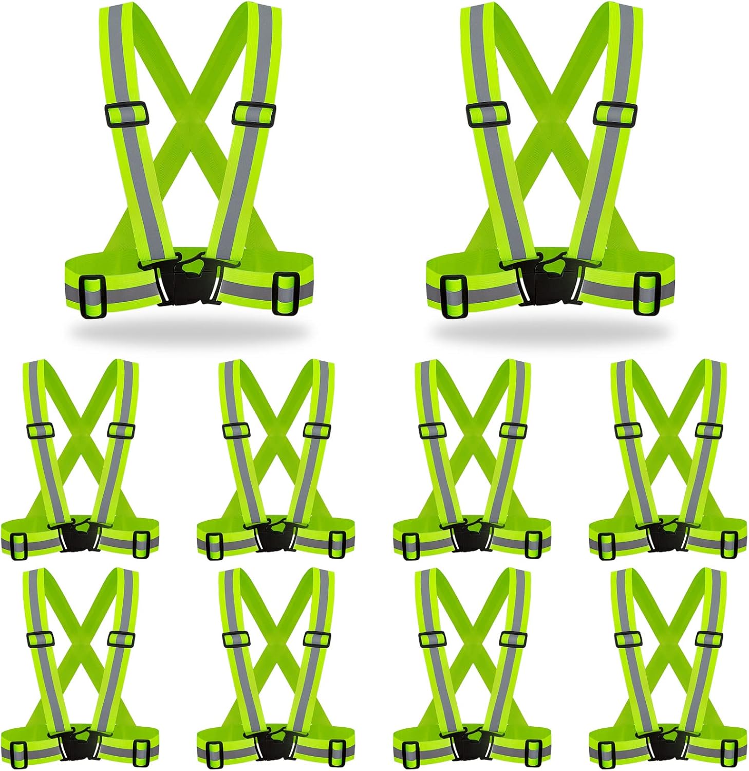 Hi Vis Safety Vests - 10 Pack Adjustable Reflective Gear