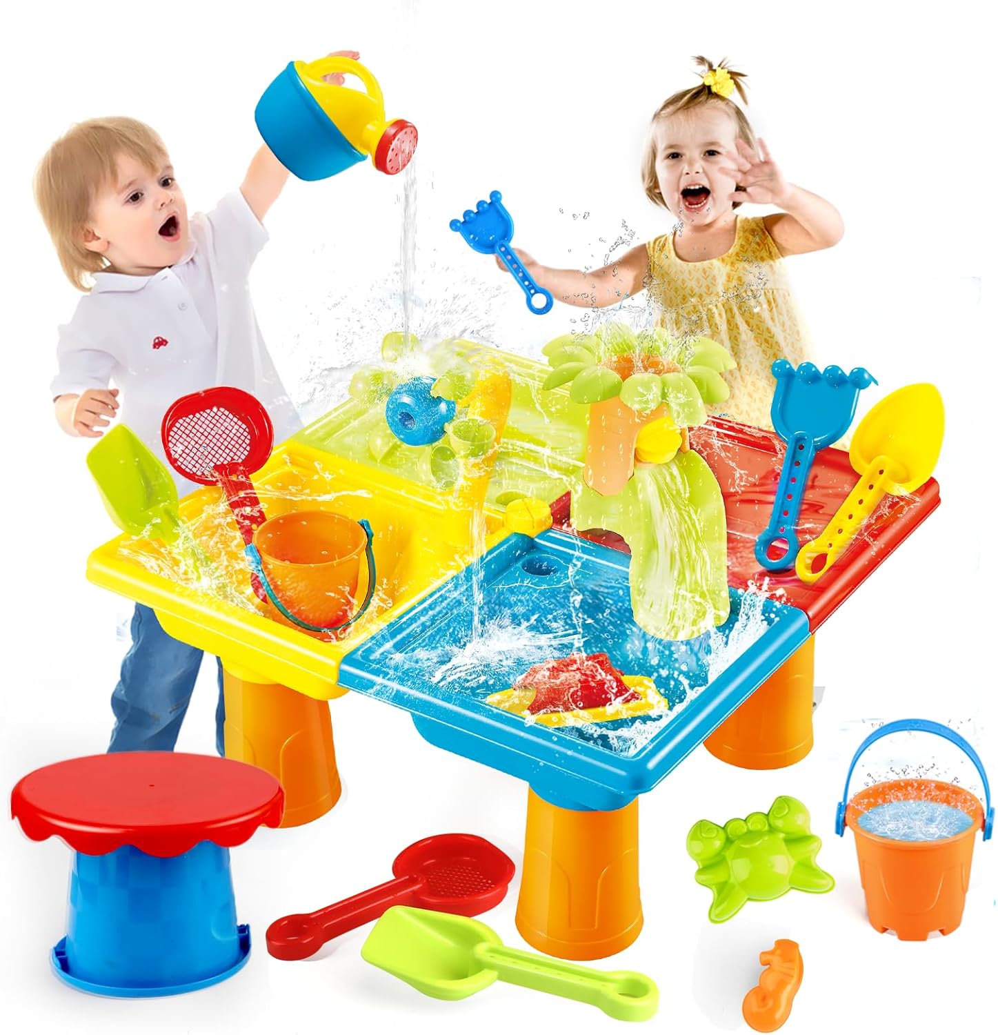 3 in 1 Kids Outdoor Water Play Table for Summer Fun Activities
