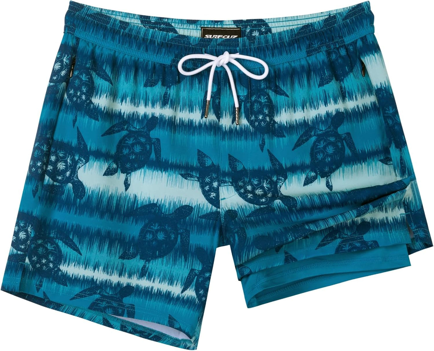 2 in 1 Mens Swim Trunks with Compression Liner for Comfort