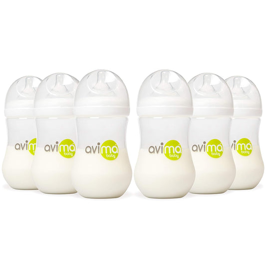 Avima Baby Anti Colic Bottles - Medium Flow, Wide Neck, BPA Free - Set of 6