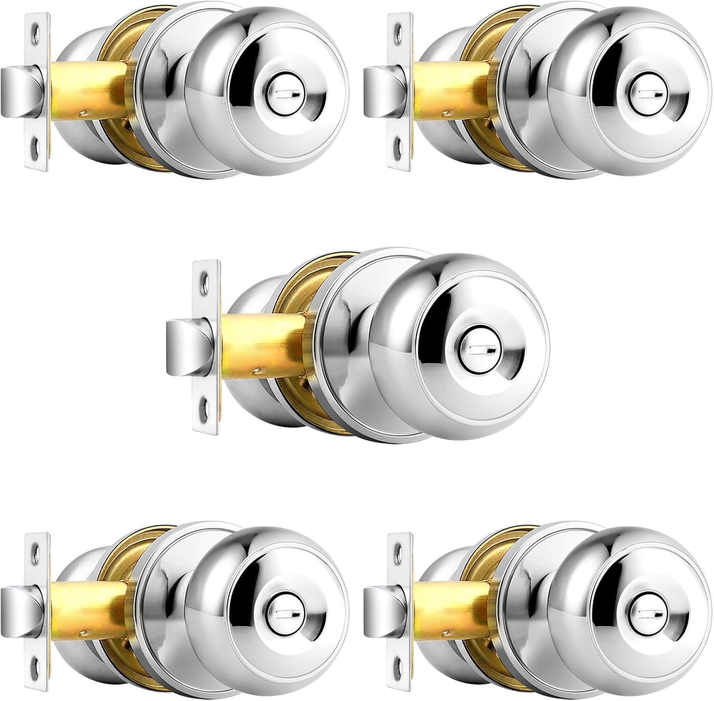 Probrico Privacy Door Knobs Polished Chrome for Bathrooms & Bedrooms