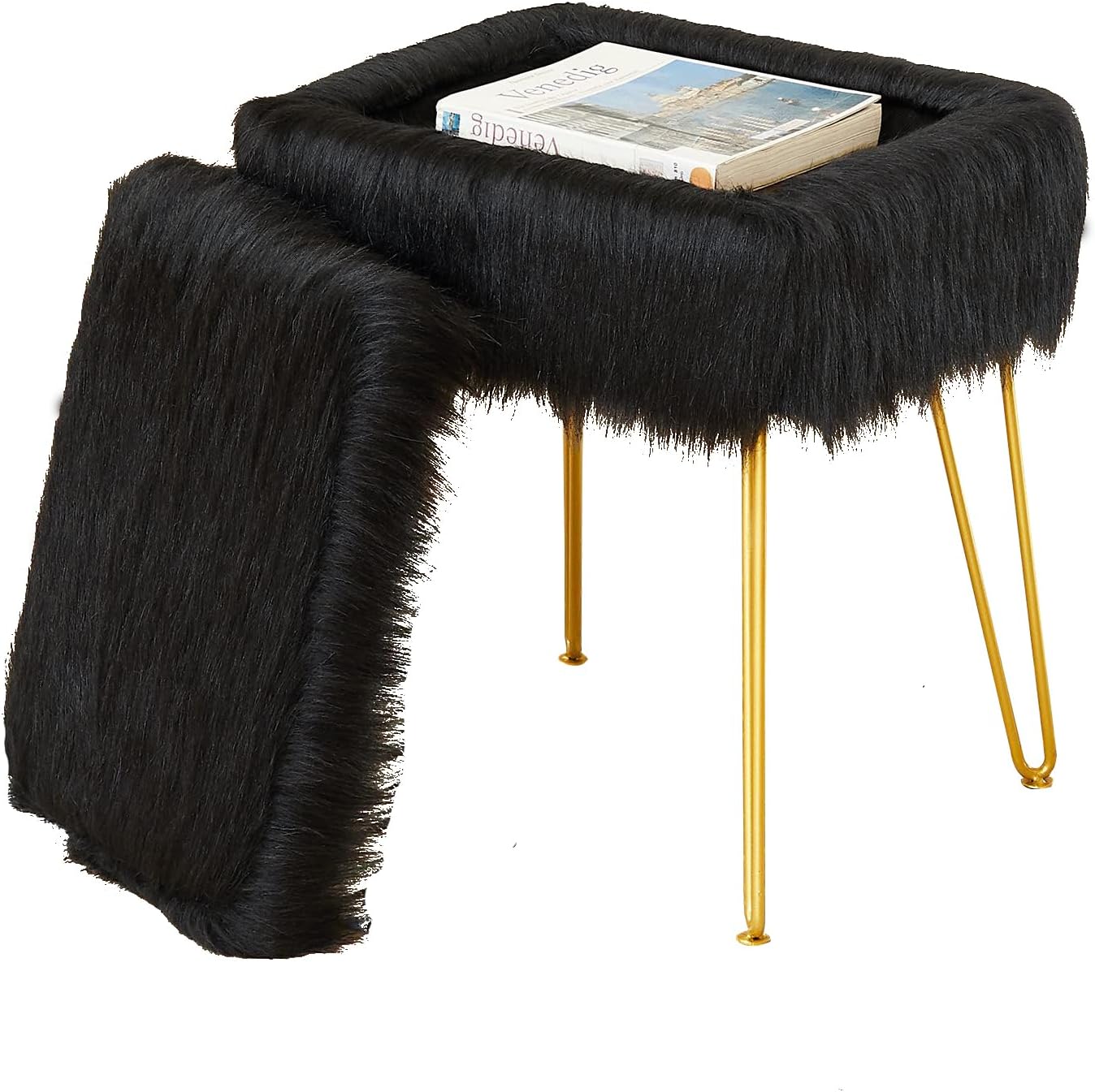 Vanity Stool Chair with Storage and Soft Ottoman Seat Design