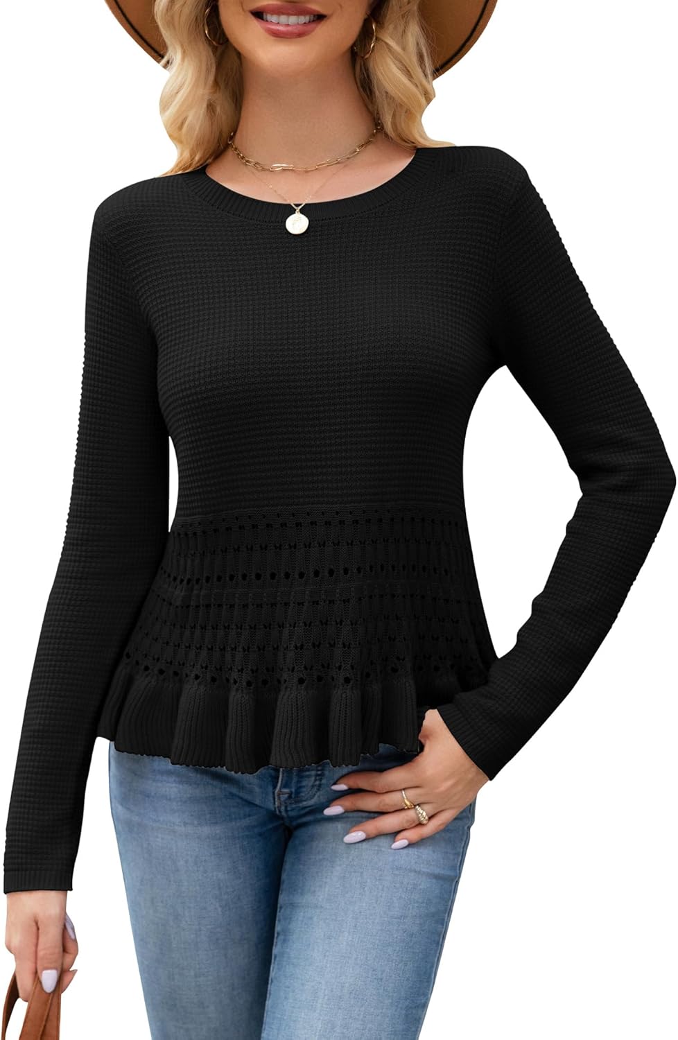 Womens Long Sleeve Cropped Crochet Sweaters for Fall Fashion