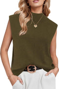 Wool Blend Mock Neck Sweater Vest Women - Business Casual Staple Vests