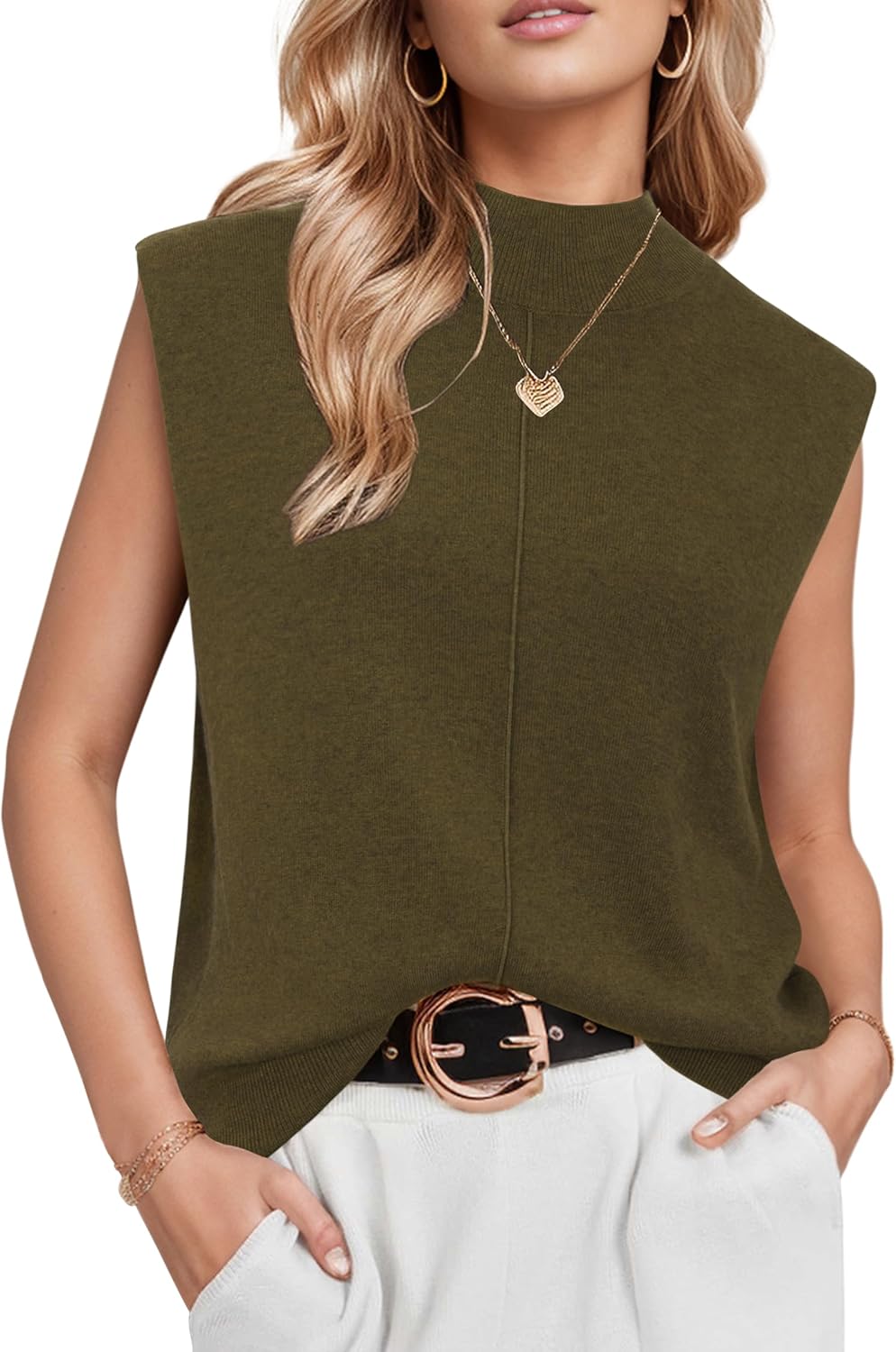 Arach&Cloz Women's Wool Blend Mock Neck Sweater Vest for Fall