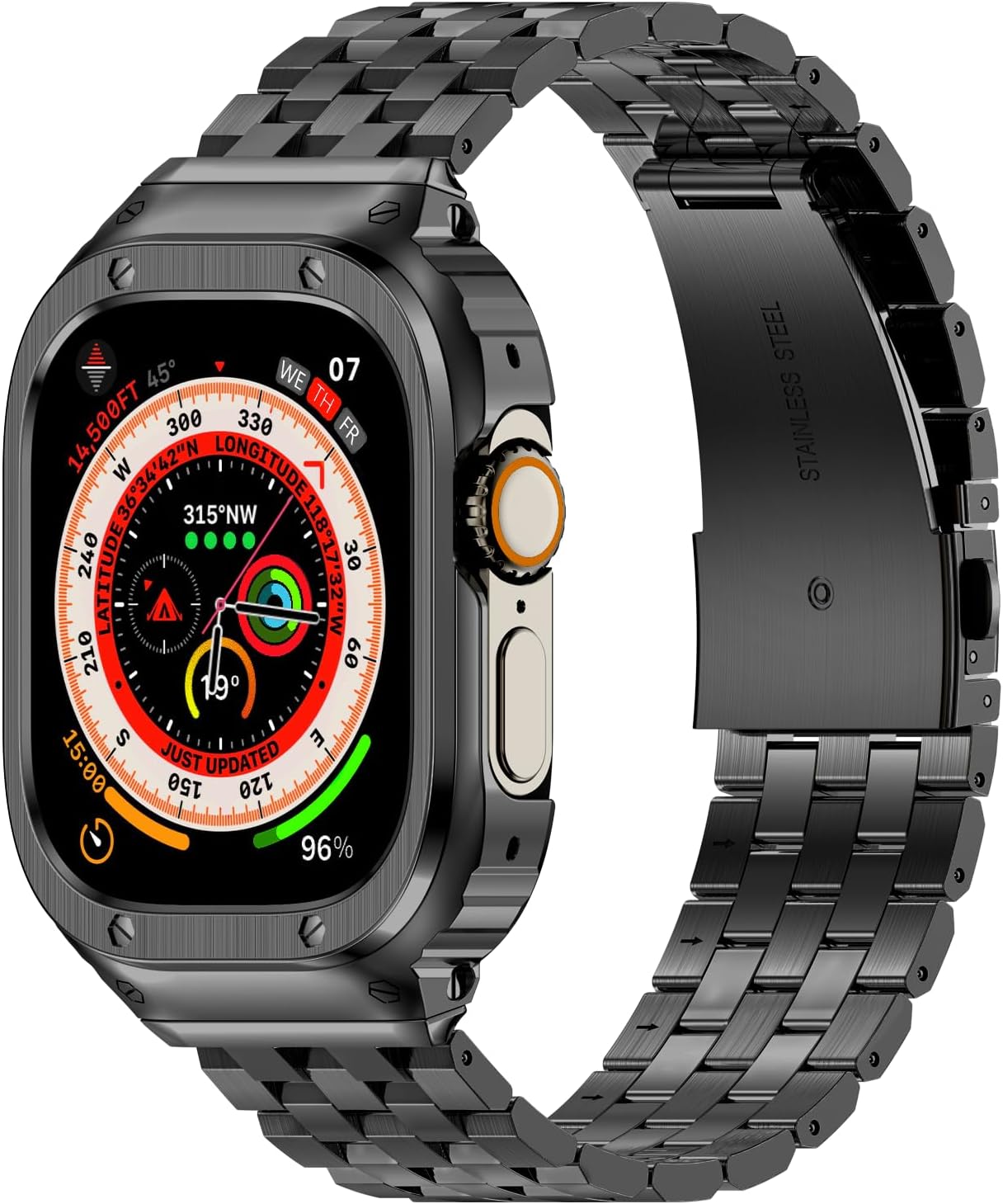 HASLFM Stainless Steel Band with Case for Apple Watch Ultra 49mm