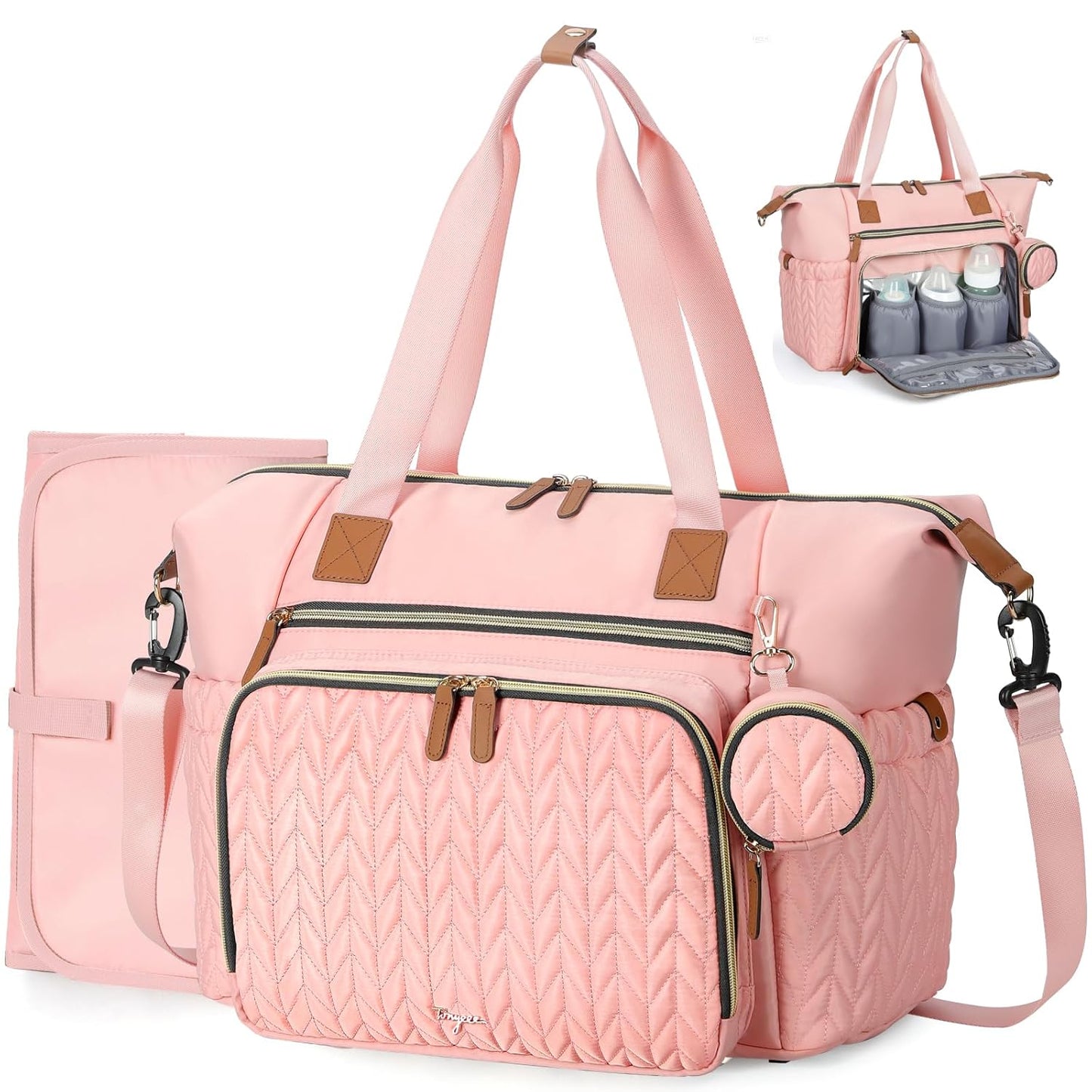 Large Waterproof Diaper Bag Tote with Changing Pad and Case