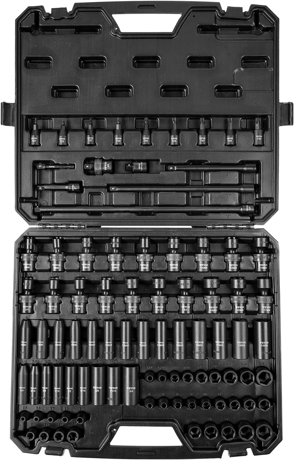 VEVOR 90 PCS Impact Socket Set with Swivel & E-Torx Sockets