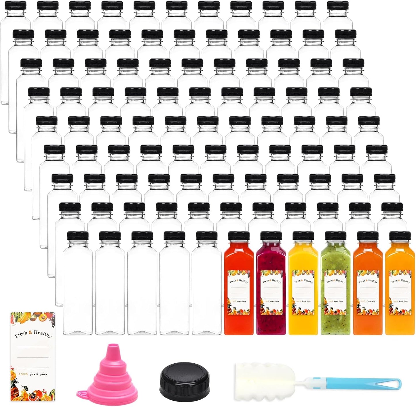 160pcs 16oz Clear Plastic Juice Bottles with Caps for Beverages
