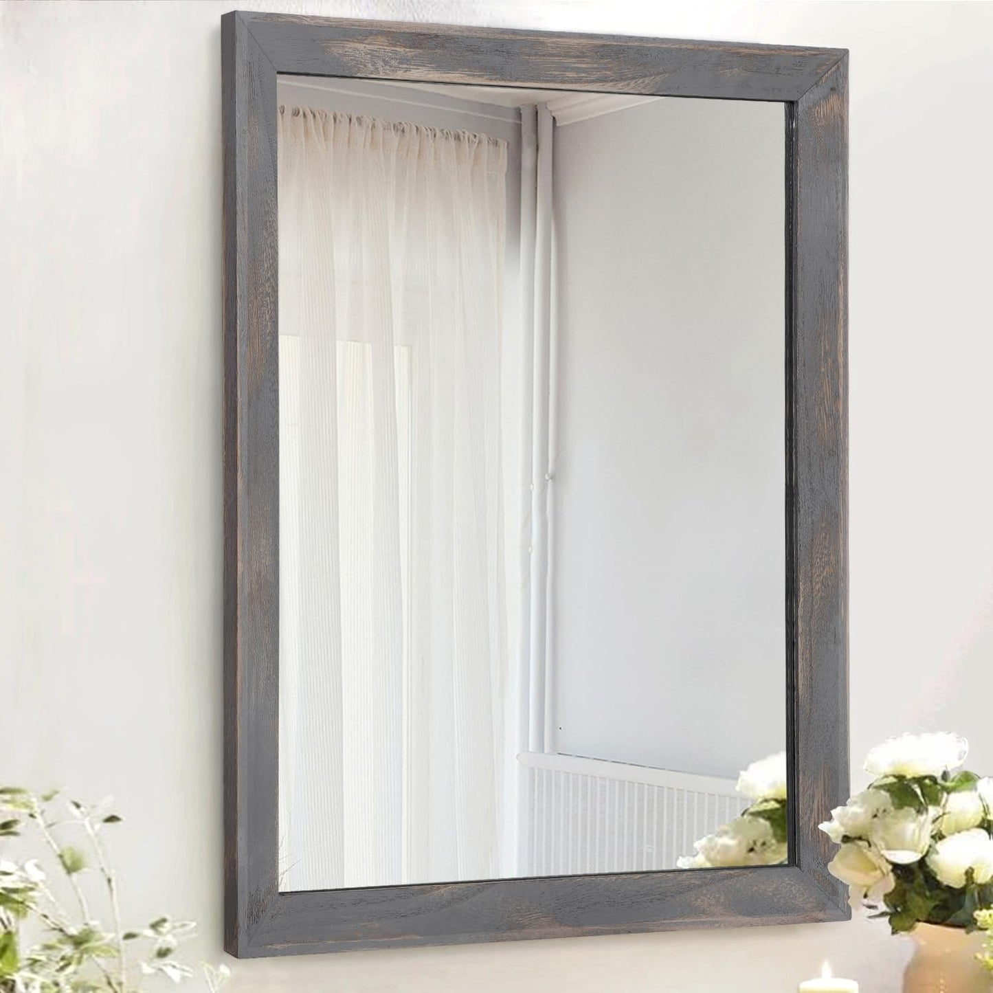 AAZZKANG Wooden Mirror Rectangle Rustic Wall Decor for Home