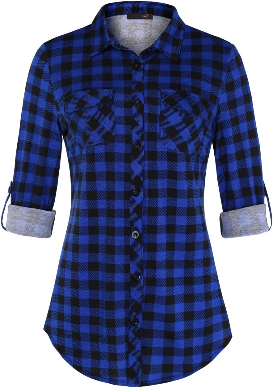 DJT Womens Soft Stretchy Knit Plaid Shirts for Every Occasion
