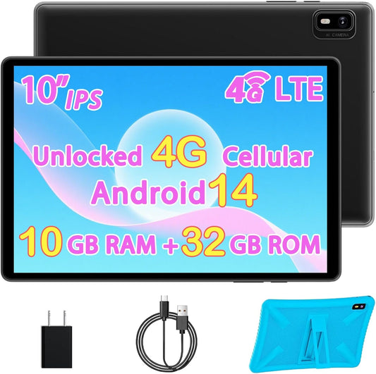 10 Inch Android 14 Tablet with SIM Card Slot and 10GB RAM