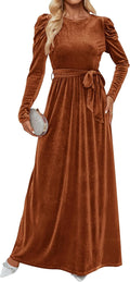 ZESICA Velvet Maxi Dress - Slimming High Waist Formal