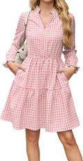 Theenkoln Womens Casual Midi Dress - Comfortable VNeck Gingham Midi