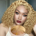 Honey Blonde Curly Bob Wig with HD Lace for Natural Look