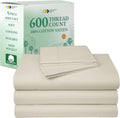 Split King Cotton Sateen Sheet Set - Ivory 600 TC Luxury