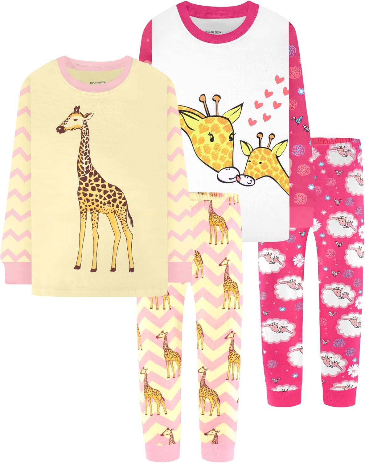 Girls 4 Pieces Cotton Pajamas for Ages 18 Months to 12 Years