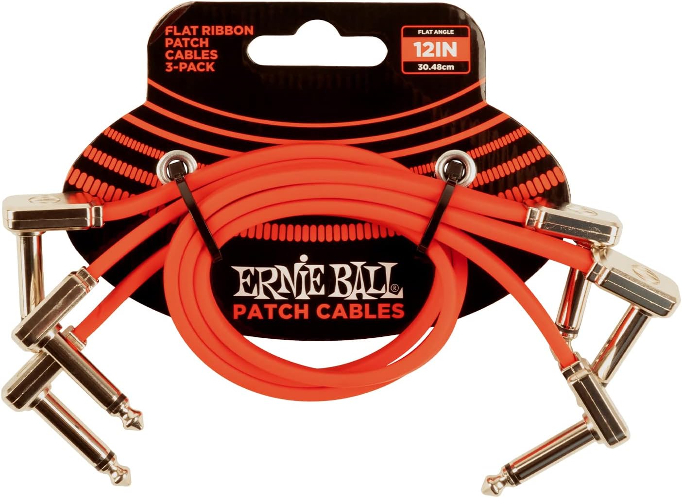 Ernie Ball Flat Ribbon Patch Cable 3-Pack in Vibrant Red Color