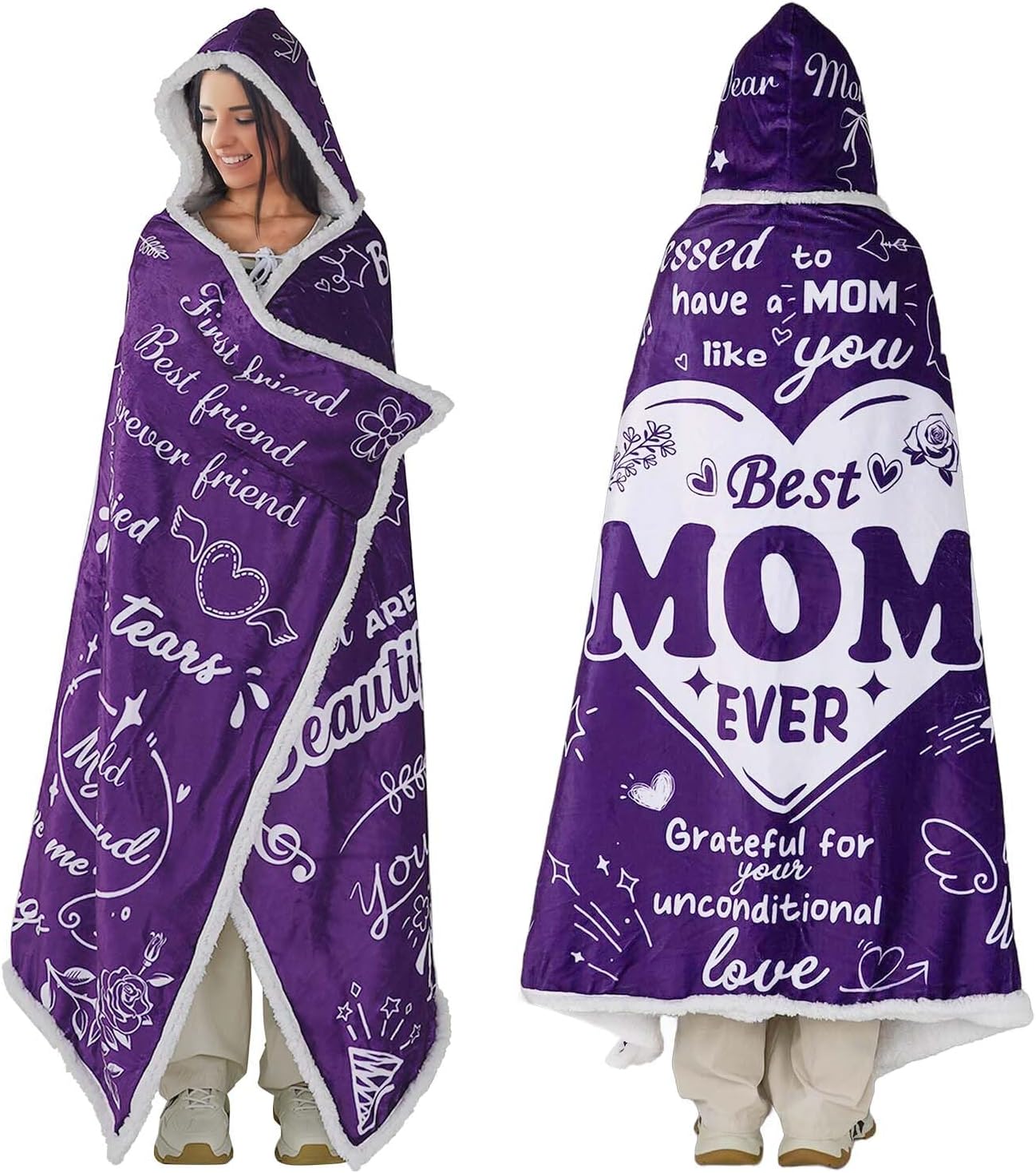 Cozy Mom Gift: Sherpa Hoodie Blanket for Her - 70.8 x 47.3