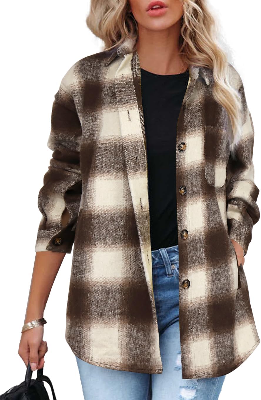 Beaully Women's Plaid Shacket Jacket for Fall and Winter Wear