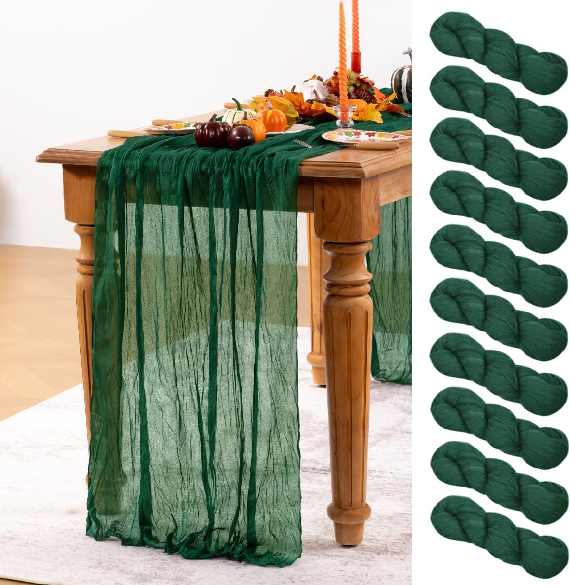 Emerald Green Cheesecloth Table Runner Set for Elegant Events