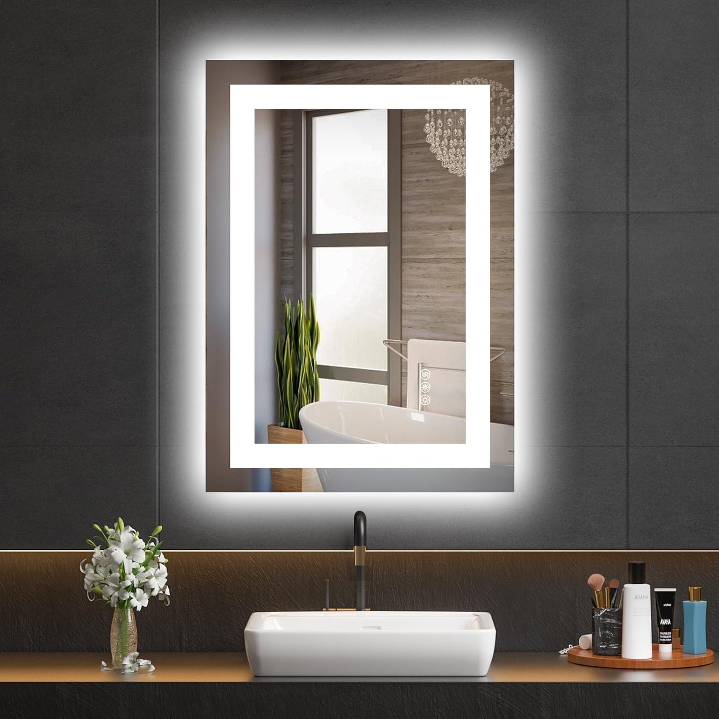 28X20 LED Bathroom Mirror with Lights, Anti-Fog, Dimmable