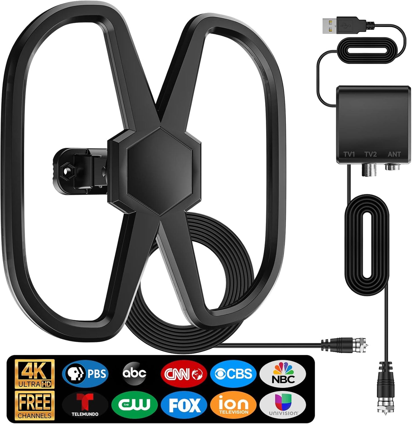 Indoor Outdoor TV Antenna for 2 TVs with 3100+ Miles Range