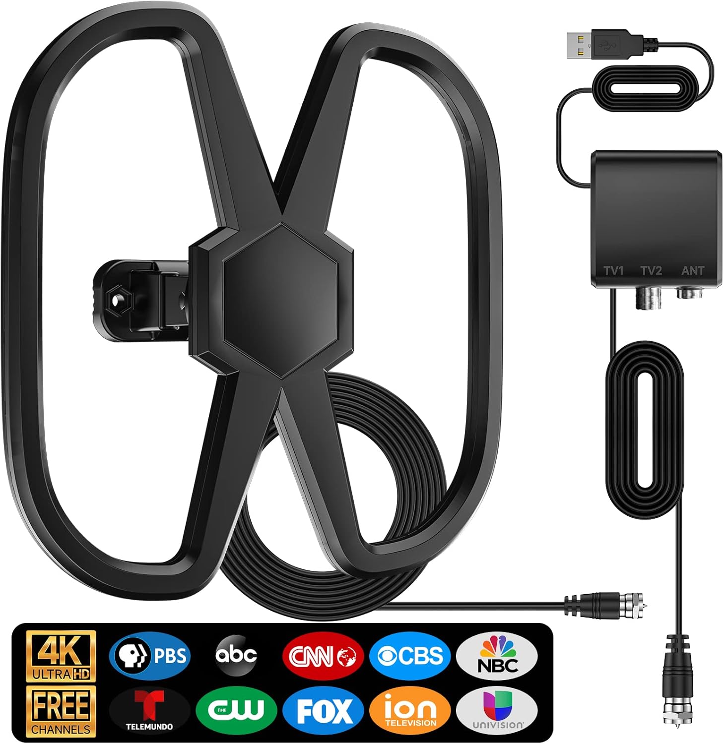 Indoor Outdoor TV Antenna for 2 TVs with 3100+ Miles Range