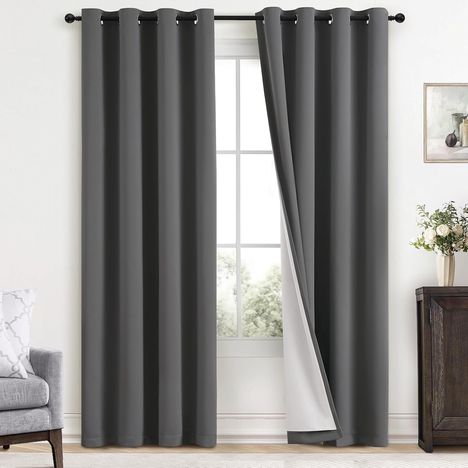 Yakamok Dove Grey Blackout Curtains for Bedroom and Living Room