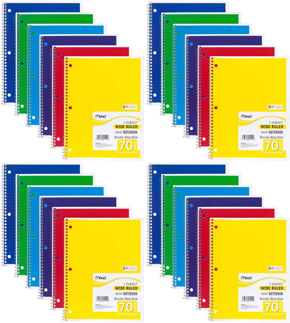 24-Pack Mead Spiral Notebooks, Wide Ruled - 70 Sheets