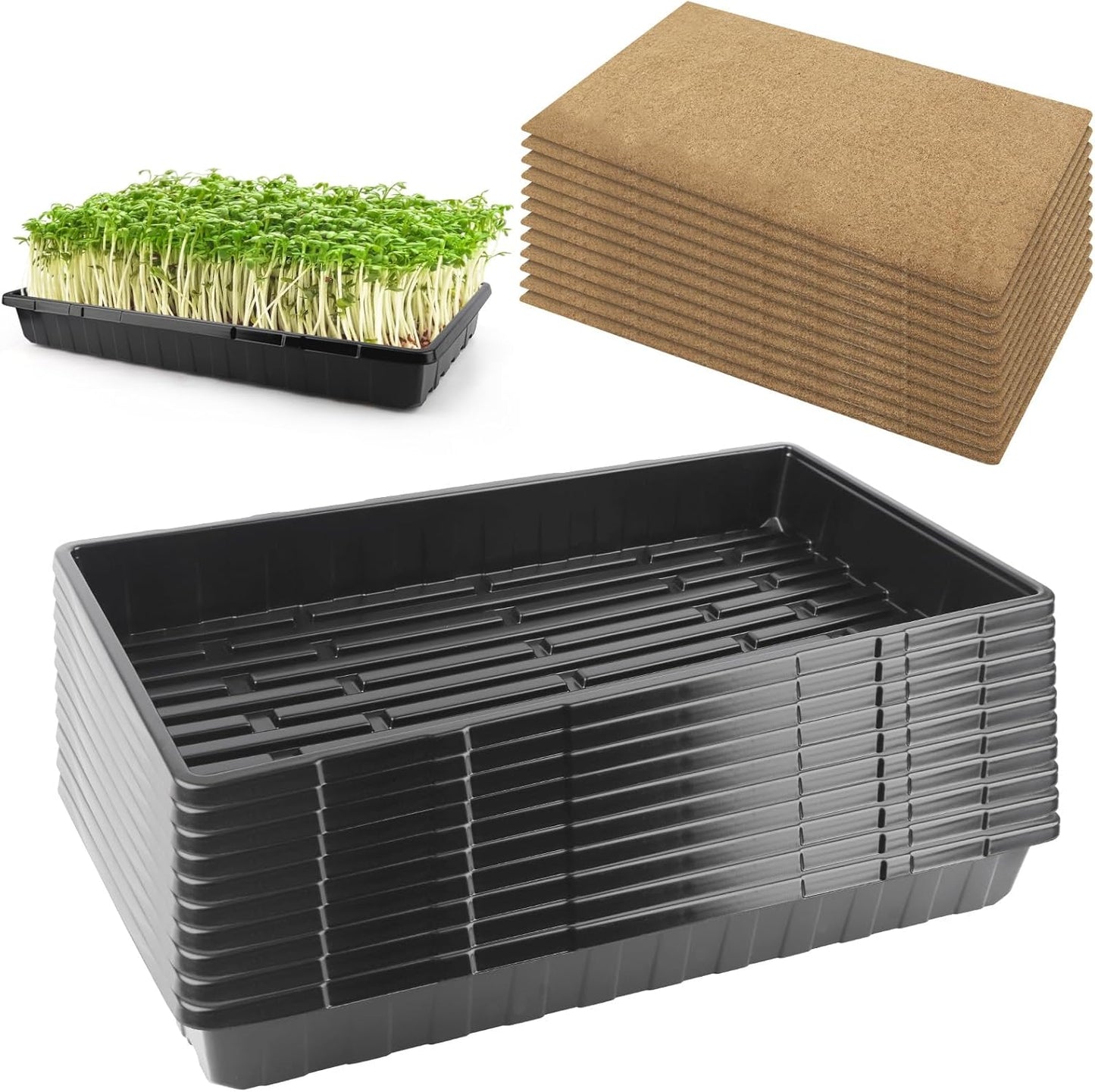 10 Pack 1020 Seed Starting Trays with Hemp Grow Mats for Gardening