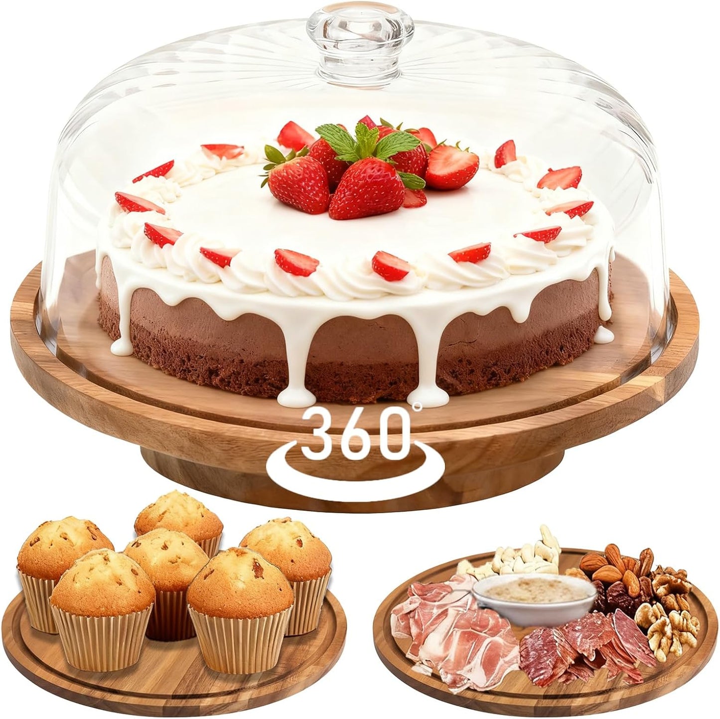 Cutesun Acacia Wood Cake Stand with Lid for Elegant Displays