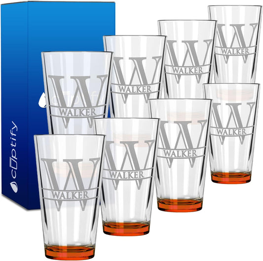 Personalized Beer Glasses Set of 8 Engraved 16oz Pint Glasses