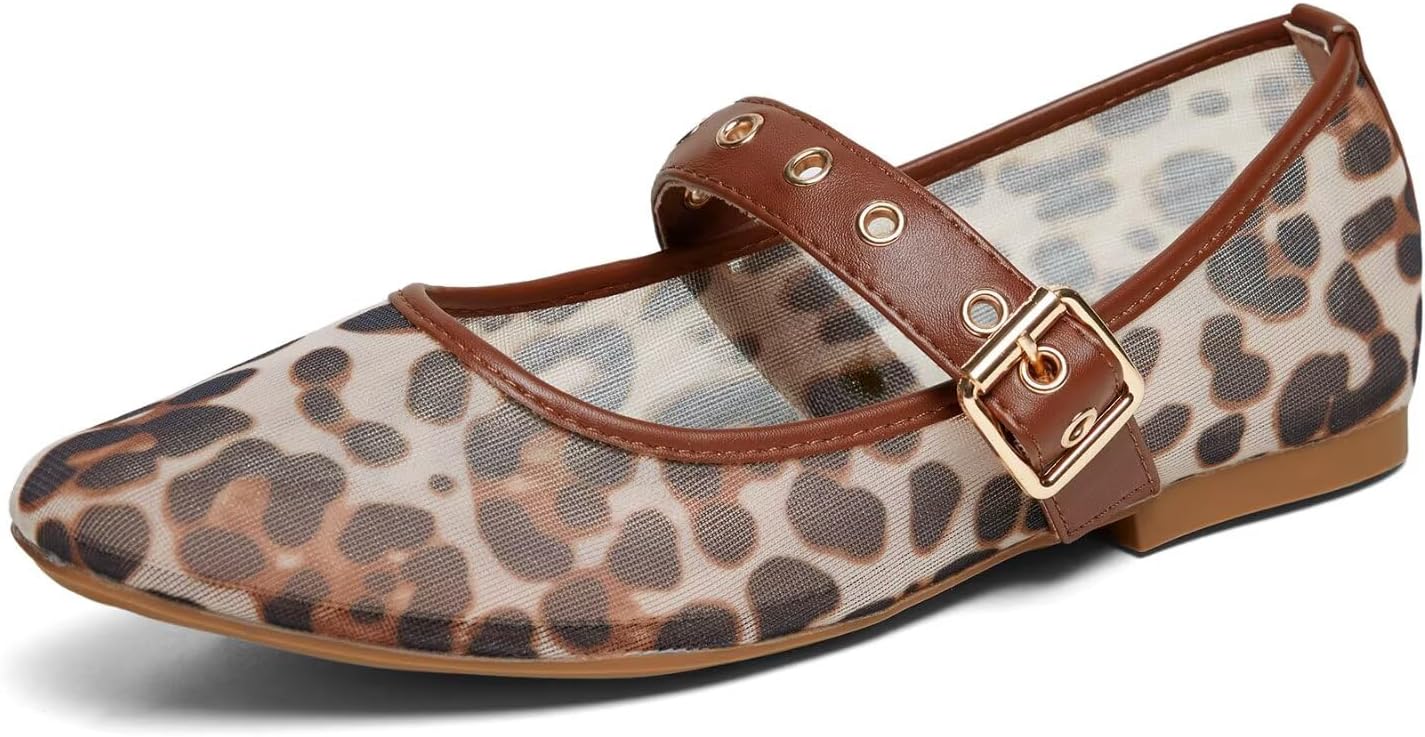 Trendy Leopard Mary Jane Shoes Women Ballet Flats for Comfort