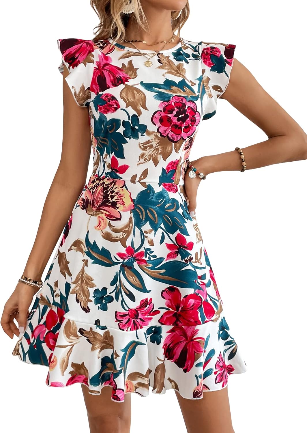 Floerns Women's V Back Inslace Layered Ruffle Hem Dress Review