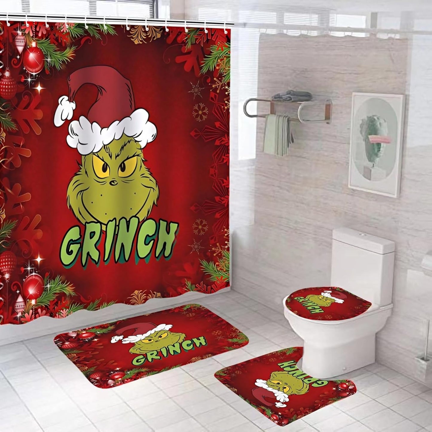 Christmas Bathroom Set: 4Pcs Holiday Decor Bundle by RIXINC