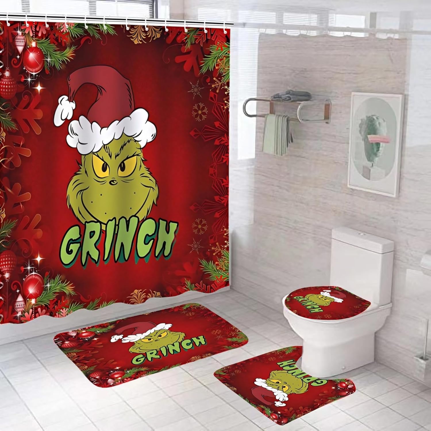 Christmas Bathroom Set: 4Pcs Holiday Decor Bundle by RIXINC