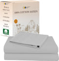 Twin Bed Sheets Set - 100% Cotton Sateen Twin Sheets (Light Grey)